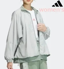【新品】adidas(アディダス) レディース ウィメンズ ウィンドジャケット ワーディング ルーズフィット ウーブンジャケット スポーツ フルジップ ジャケット 防風 撥水　ワンダーシルバー×シルバーグリーン　IEH68-IK9896