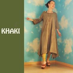 【SALE】asana ゆったり フレアースリーブ ワンピース●カーキ
