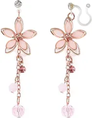 AXLUCE イヤリング レディース 花 揺れる 樹脂 フェイクピアス ピアス風 ノンホールピアス( ピンクゴールド)