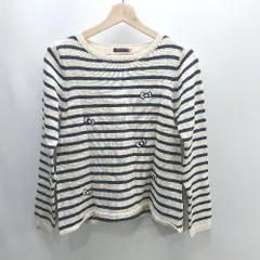 ◇ earth music&ecology ボーダー柄 長袖 ニット セーター サイズM ブラック ベージュ レディース E  【1406180075200】