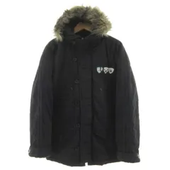 アディダス adidas ジャケット N3-B フード ファー ロゴワッペン  3本ライン ジップアップ 中綿入り ブラック 黒 XS