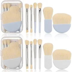 旅行最適 通勤 宴会 日常の化粧 多機能 防塵 持ち運び便利 化粧ブラシセット 柔らかい パウダーブラシ アイシャドウ 収納ケース付き（ホワイト+ブルー） 12本セット 携帯用 化粧筆 ミニ メイクブラシ