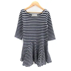 トランテアン ソン ドゥ モード 31 Sons de mode フレアワンピース ミニ丈 七分袖 ラウンドネック ボーダー柄 36 紺 ネイビー 白 ホワイト /SY4