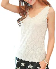 next glanz（ネクストグランツ） タンクトップ レース ノースリー キャミ インナー 人気 可愛い お洒落 カッコイイ 定番 春 夏 秋 冬 結婚式 キャミソール セクシー シフォン とろみ 女( ホワイト,  Free Size)