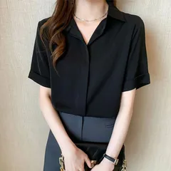 ブラウス レディース シフォン シャツ 半袖 シャツブラウス 無地 トップス オフィス お洒落 可愛い カジュアル シンプル フォーマル エレガ