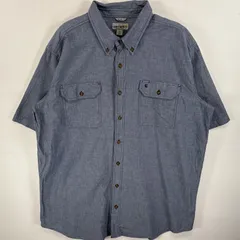 古着 カーハート Carhartt 半袖シャツ ワンポイント ロゴ 刺繍 ボタンダウンシャツ 大きいサイズ 2XL  ネイビー系 無地 メンズ
