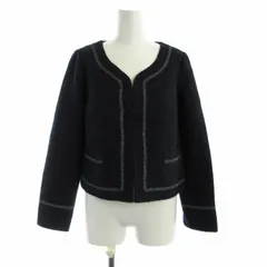 マッキントッシュフィロソフィー MACKINTOSH PHILOSOPHY ノーカラージャケット ショート丈 ツイード ラメ ライン 34 XS 紺 ネイビー 黒 ブラック /ROのサムネイル