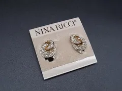 ■美品■ NINA RICCI ニナリッチ ラインストーン クリップ式 イヤリング アクセサリー レディース シルバー系×ゴールド系 DH7662