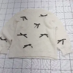 ◇ ⊇ classicalelf クラシカルエルフ 防寒性良好 長袖 リボン付きシャギーニット サイズS ホワイト系 レディース E  【1508060018595】