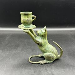 アメリカ　ヴィンテージ　キャンドルスタンド　猫　青銅　ブロンズ