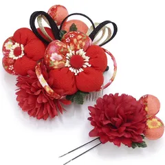 髪飾り 成人式 つまみ細工 赤 ゴールド 振袖 前撮り 袴 花 コーラルピンク 黒 マルチカラー ちりめん 房 組紐 和柄 大きい 小 No.9-3752