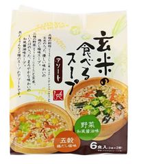 KALDI カルディ　もへじ 玄米の食べるスープ アソート6食 ( 五穀鶏だし塩味×3 野菜和風醤油味×3 )
