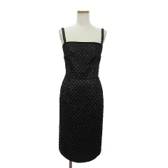 ドルチェ&ガッバーナ ドルガバ DOLCE&GABBANA 美品 キャミソールドレス ワンピース ひざ丈 シルク バックジップ 総柄 黒 ブラック 36 ■SM1のサムネイル