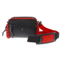 CHRISTIAN LOUBOUTIN (クリスチャンルブタン) LOUBITOWN ラバー スパイク スタッズ レザーショルダーバッグ ブラック/レッド 1225154のサムネイル