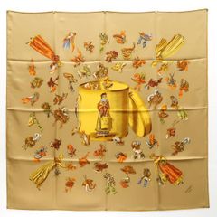 HERMES カレ90 パリの帽子店 Paris Modiste ベージュ 美品 エルメス ◆送料込◆質屋-10972