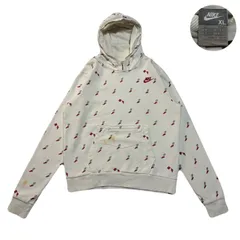 NIKE ナイキ Hoodie パーカー フーディ Sweatshirts スウェット EmbroideredLogo 刺繍ロゴ 総柄 FleeceLining 裏起毛 Cotton コットン Polyester ポリエステル White ホワイト 白 M相当