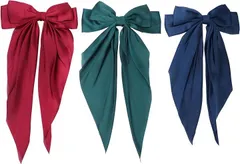 安芸熊屋 バレッタクリップ 大きなリボン 髪止め セット ヘアー アクセサリー お姫様 お茶会 和装 卒業式 髪留め(レッド/ネイビー/グリーン)