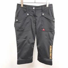 古着 le coq sportif GOLF COLLECTION ルコックスポルティフゴルフコレクション クロップドパンツ ロゴ ポリなど 7 S チャコールブラック系ブラック(ラメプリント：オレンジ) 黒 レディース 女性