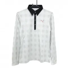 【新品】プーマ 長袖ポロシャツ ライトグレー×白 ブロック柄 DRYCELL レディース O ゴルフウェア PUMA