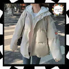 フーデッド エコダウンジャケット重ね着風 	 韓国風 フード付き 中綿コート レディース ロゴ 防寒アウター あたたか ジャンパー フェイクダウン ブルゾン カジュアル 上着 レイヤード風 ドッキング羽織もの パーカーコート冬服 83YATONG-072