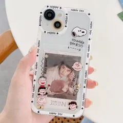 iPhone 14 / 14Pro ケース スマホケース クリア タイプ カバー クリアタイプ iPhone クリアケース iPhoneケース スヌーピー キャラクター 携帯 保護 カード収納 カードポケット 背面カード 透明 ソフトケース ホワイト