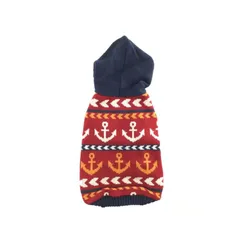 犬服 セーター パーカー LLサイズ マリン柄 レッド 中型犬