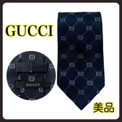 極美品✨GUCCIグッチネクタイGG柄ロゴ　イタリア製　高級シルク　ハイブランド　濃紺 総柄ネイビー