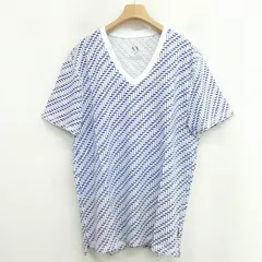 アルマーニエクスチェンジ A/X ARMANI EXCHANGE 2015 総柄 Vネック Tシャツ トップス 半袖 XL ブルー ホワイト