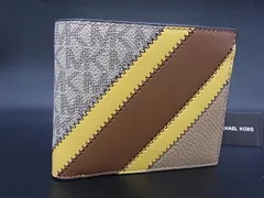 ■新品■未使用■ MICHAEL KORS マイケルコース MK柄 PVC×レザー 二つ折り 財布 ウォレット グレージュ系×ブラウン系 BG8935