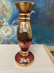 Bohemia ボヘミアガラス　フラワーベース　赤　金彩　ハイエナメル　花瓶