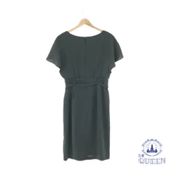 ☆美品☆ UNTITLED アンタイトル ワンピース フォーマル ドレス ドレス ラウンドネック 半袖 ひざ丈 タイト レディース グリーン 1 日本製901-7207 送料無料 古着