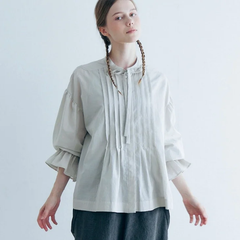 MAGALI | コットンシルク・リボンタイブラウス (light gray) | ブラウス トップス マガリ