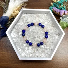 ラピスラズリ&ローズクォーツ パワーストーン ブレスレット 天然石ブレス (ゴールド) 10mm メンズ・レディース 恋愛運 お守り [17]