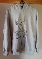 パーカー SNOOPY スヌーピー 裏起毛 暖か プルオーバー PEANUTS トレーナー スウェット アウター 洋服 トップス 秋 冬 M グレー 灰色 男女兼用