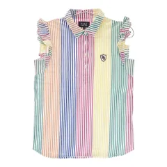 サイズ：00 PEARLY GATES パーリーゲイツ  袖フリル ノースリーブポロシャツ ストライプ柄 イエロー系 [240101532403] ゴルフウェア レディース ストスト