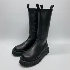 美品〇 ZARA ザラ 厚底 ロングブーツ レザー ブラック サイドジップ 32 20.5 相当 黒