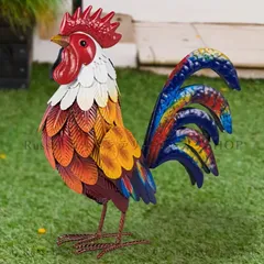 ニワトリ 置物 彫刻 動物 鳥 雄鶏像 庭 ガーデン 装飾 屋外 金属 カラフル レトロ 可愛い インポート 芝生 飾り 赤 レッド 青 ブルー ガーデニング 4-7