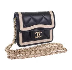 【中古Aランク】CHANEL ミニ マトラッセチェーン クラッチ AP3560 ショルダーバッグ ラムスキン ブラック ベージュ ゴールド金具 レディース バッグ