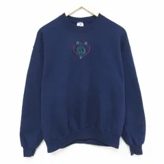 L/古着 ジャージーズ 長袖 スウェット メンズ 90s ハート 刺繍 クルーネック 紺 ネイビー 24apr17 中古 スエット トレーナー トップス