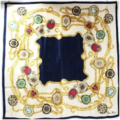 ニナリッチ シルク スカーフ ネイビー×クリーム 中古 ABランク NINA