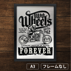 Vツイン　クラシックバイクイラスト 艶有加工　特殊加工アートポスターA3《MT》
