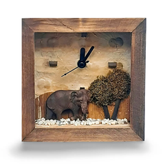 タイ直輸入🛩️天然木 ハンドメイド🐘象 置き掛け兼用時計🕰️両用時計 置き時計 掛時計 アナログ スクエア 静音 アジアン雑貨 おしゃれ シンプルデザイン ギフト プレゼント ブラウン【新品✧未使用】