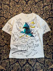 90s ヴィンテージ シャーク すべての印刷 メランジェ Tシャツ