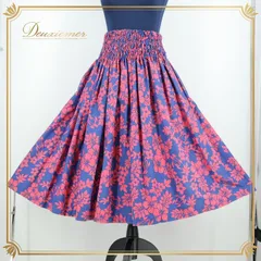 フラダンス 衣装 パウスカート ブルー系 フラ ダンス シングル 花柄 青 赤 ハワイアン アロハ スカート ハイビスカス柄 華やか かわいい ハワイアンプリント レッド系