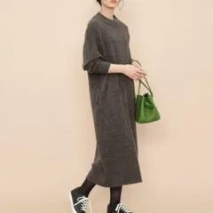 アダムエロペ WEB限定 ルーズニット ボトルネック ロングワンピース ニット バックボタン