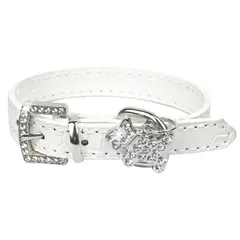 HTharros 犬首輪 犬の首輪 犬用訓練首輪 小型 中型 ペット用品 合皮 キラキラ 弾力性 ソフト PUレザー ラインストーン 調整可能 ホワイト XS [ホワイト] [XSサイズ]