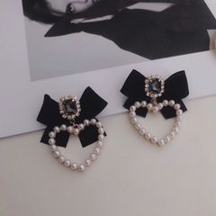 364】ブラックハートビジュー 雫パール ハンドメイド ピアス