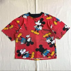 希少　Eur Disney　vintage　ユーロヴィンテージ古着　ミッキーマウス　キャラクター　総柄プリント　短丈リンガーTシャツ　Y2K