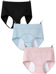 [Leiasnow] サニタリーショーツ 生理用ショーツ 吸水ショーツ 大きいサイズ 防水 蒸れない 3枚セット レディース (3L / XXL, 黒・水色・ピンク) [黒・水色・ピンク] [3L]