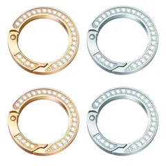 サムコス キーリング おしゃれ カラビナ ラインストーン キラキラ 丸型 カバン飾り 鍵飾り バッグチャーム DIY手作りアクセサリー ジュエリー作り デコキット 人気 レディース 金色+銀色 4個セット ブランド: サムコス